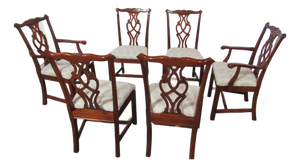 1980s Solid Mahogany Set Chippendale Dining Room Chairs