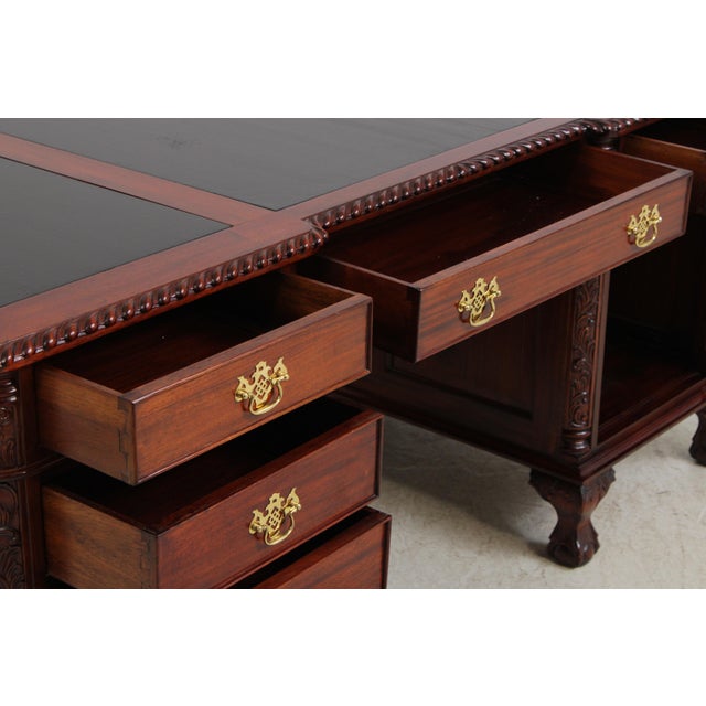 Brown Chippendale Style Ball & Claw Mahogany Partners Desk For Sale - Image 8 of 17