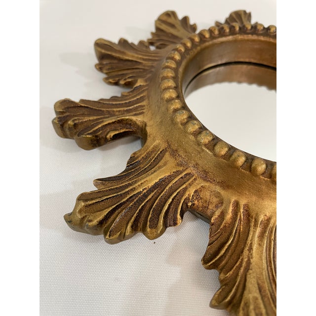 Vintage 1960s Petite 8.5" Acanthus Leaf Sunburst Wall Mirror For Sale - Image 6 of 16
