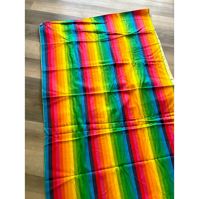 Rainbow Vertical stripes Feels like heavy linen Nice weight for home decor projects Chair seat to drapery Mid-late 1960s...