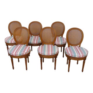 Grange French Caned Dining Chairs Set of Six For Sale