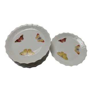 Mid 20th Century Chastagner Limoge Butterfly Motif Desert Plates - Set of 10 For Sale