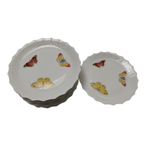 Mid 20th Century Chastagner Limoge Butterfly Motif Desert Plates - Set of 10