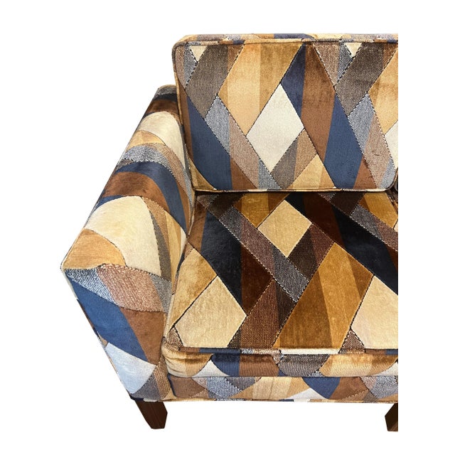 Mid-Century Velvet Geometric Patterned Sofa For Sale - Image 9 of 10