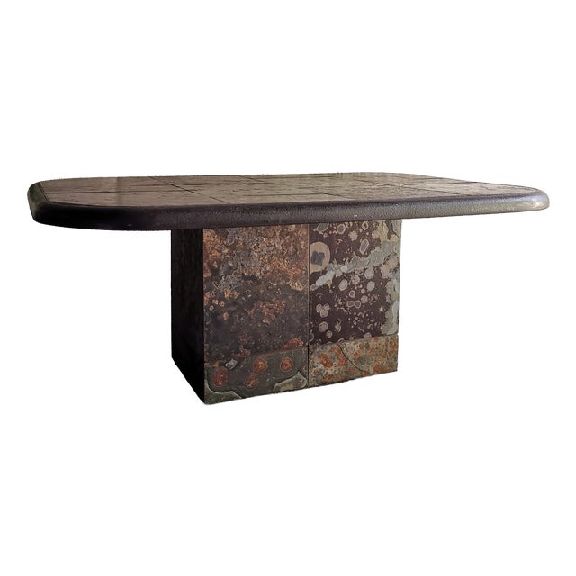 Brutalist Stone and Brass Coffee Table attributed to Paul Kingma, 1970s For Sale