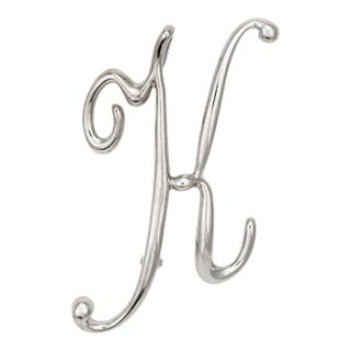 Letter K Pendant Brooch Vintage Platinum Large Initial Script Estate Jewellery For Sale