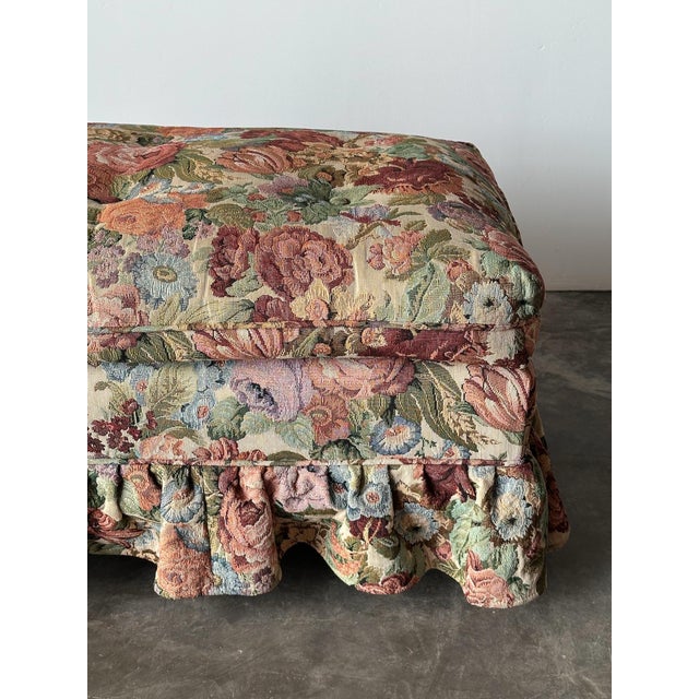 Floral Jacquard Tapestry Skirted Tufted Ottoman, 1980s For Sale - Image 9 of 13
