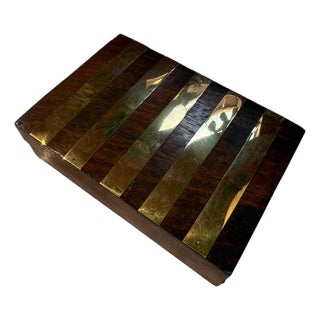 Italian Brass-Banded Wood Box, 1970s For Sale