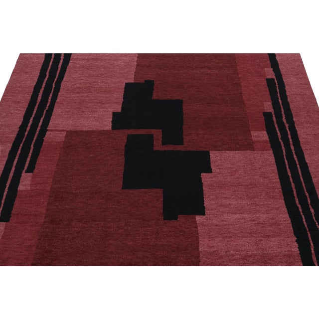 Art Deco Rug & Kilim’s French Art Deco Style Rug in Red With Black Geometric Patterns For Sale - Image 3 of 7
