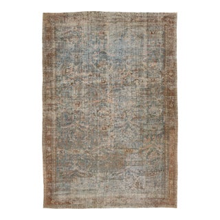 Allover Designed Handmade Mahal Wool Rug in Muted Blue From the 1900s For Sale
