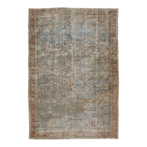 Allover Designed Handmade Mahal Wool Rug in Muted Blue From the 1900s