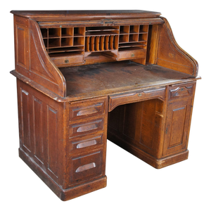 Antique Victorian American Oak S Curve Tambour Roll Top Executive Office Desk