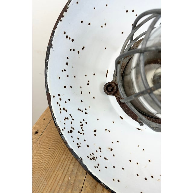 Industrial Black Enamel and Cast Iron Cage Pendant Light from Elektrosvit, 1960s For Sale - Image 18 of 18