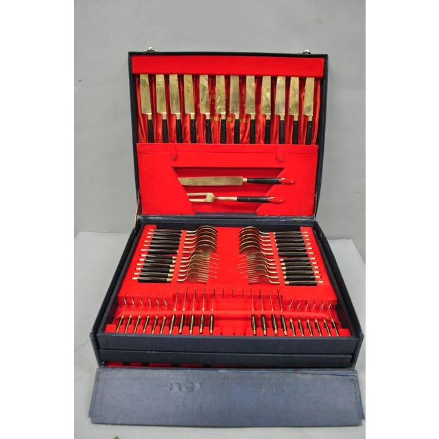 Vintage Bangkok Jewels Bronze/Brass & Black Celluloid Mid Century Modern Flatware Set in Case - 130 Pcs Total. 130 pcs....