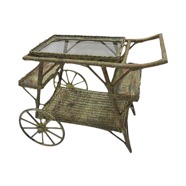 Wicker Rolling Tea Cart Chairish