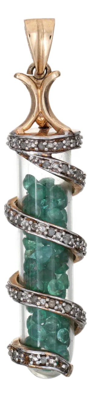 Vintage Emerald Shaker Pendant 10k Yellow Gold Diamond Estate Fine Jewelry