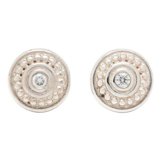 Slane Column Round .12ctw Diamond Stud Earrings, Sterling Silver, Length 10.4 Mm For Sale