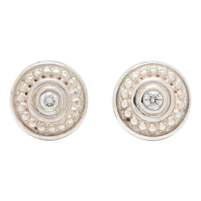 Slane Column Round .12ctw Diamond Stud Earrings, Sterling Silver, Length 10.4 Mm For Sale