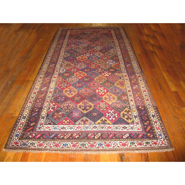 Tribal 1920s Brown Diamond Tribal Antique Persian Kurdish Rug 4'2" X 9'4" Handknotted Wool Carpet For Sale - Image 3 of 4