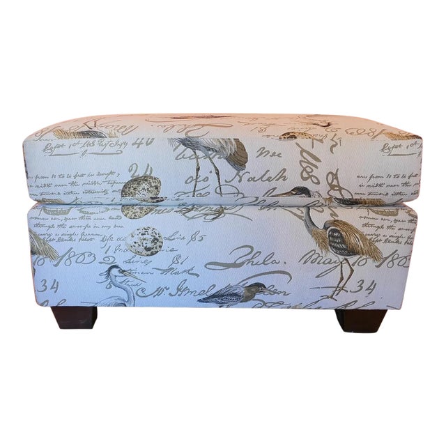 Upolstered White Cotton Ottoman For Sale