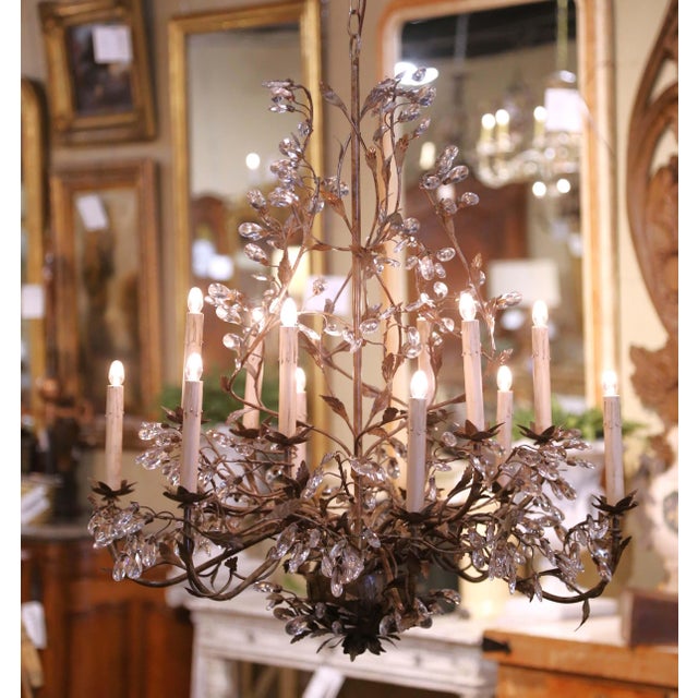 Early 20th Century Early 20th Century French Iron and Crystal Floral Chandelier For Sale - Image 5 of 8