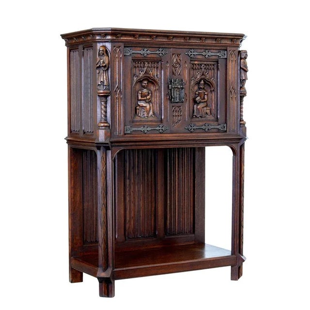 Early 20th Century Renaissance Revival Carved Oak Cupboard, 1890s For Sale - Image 9 of 9