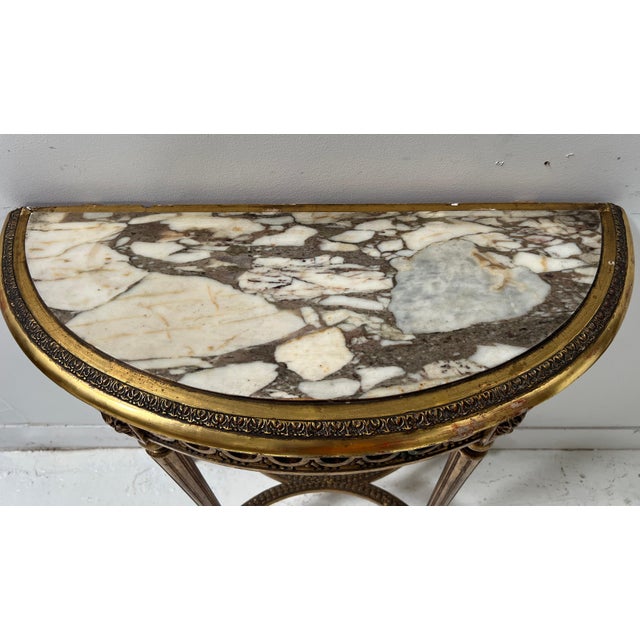 Wood Louis XVI Style Console and Interior Mirror in Gilded Wood, Set of 2 For Sale - Image 7 of 18