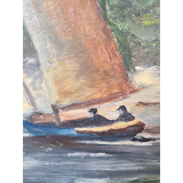 Vintage 1940s Impressionist Sailboat Oil Painting For Sale In Los Angeles - Image 6 of 17