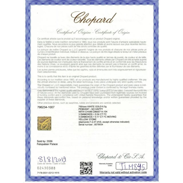 Chopard Happy Diamond Yellow Crystal Heart 18k White Gold Pendant Necklace For Sale In Miami - Image 6 of 7