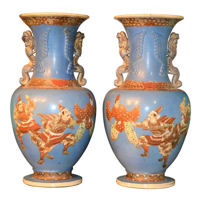 Antique Japanese Blue Satsuma Samurai Vases a Pair Chairish