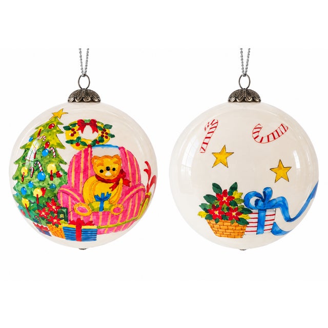 Hand-Painted Blown Glass Christmas Ornaments, Eastern Europe, 1950s, Set of 4 For Sale - Image 4 of 9