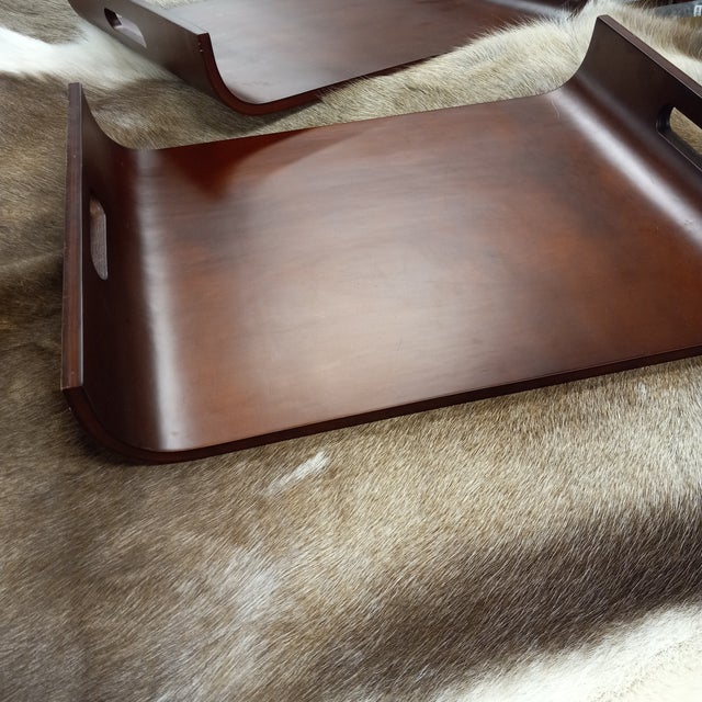 Mid-Century Modern Vintage Mid Century Mahogany Stained Solid Wood Sleigh Tray For Sale - Image 3 of 12