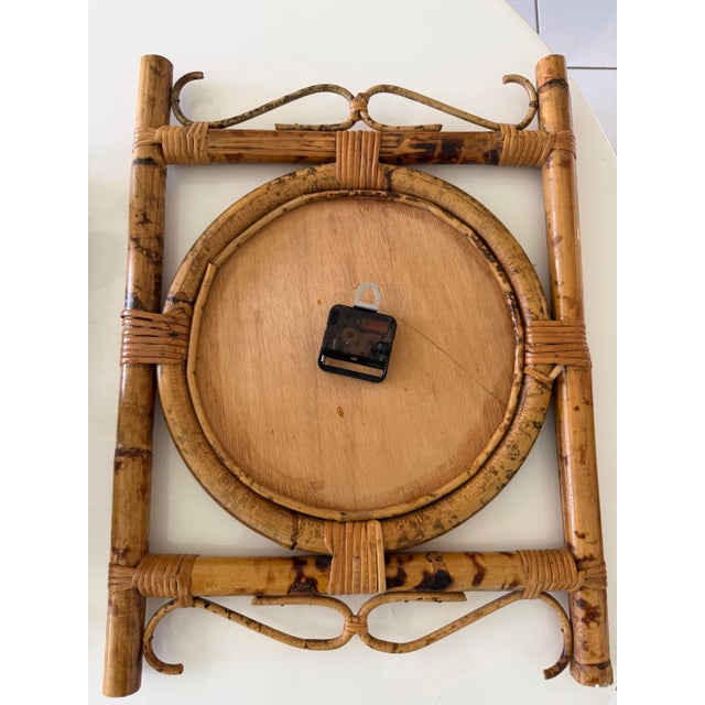 Mid 20th Century Vintage Tortoise Rattan Bamboo Wall Clock For Sale - Image 5 of 6