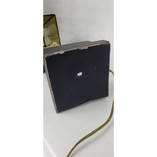 20th Century Brass-Tone Lion Table Lamp, Neoclassical Black Shade, 28.5 Inch For Sale - Image 9 of 18