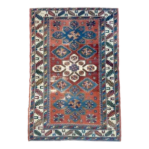 Tri-Medallion Antique Caucasian Kazak Rug 3.2 x 5.5