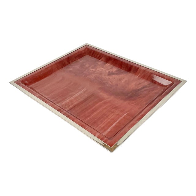 Marble Effect Acrylic & Frame Chrome Tray Centerpiece, Italy, 1970s For Sale