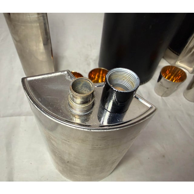 Vintage German Ahs Chrome Art Deco 3 Flask Travel Shot Bar Mid Century Modern - 8 pcs For Sale - Image 9 of 10