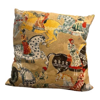 Handmade Pillow in “Gymkhana” Fabric by Jim Thompson For Sale
