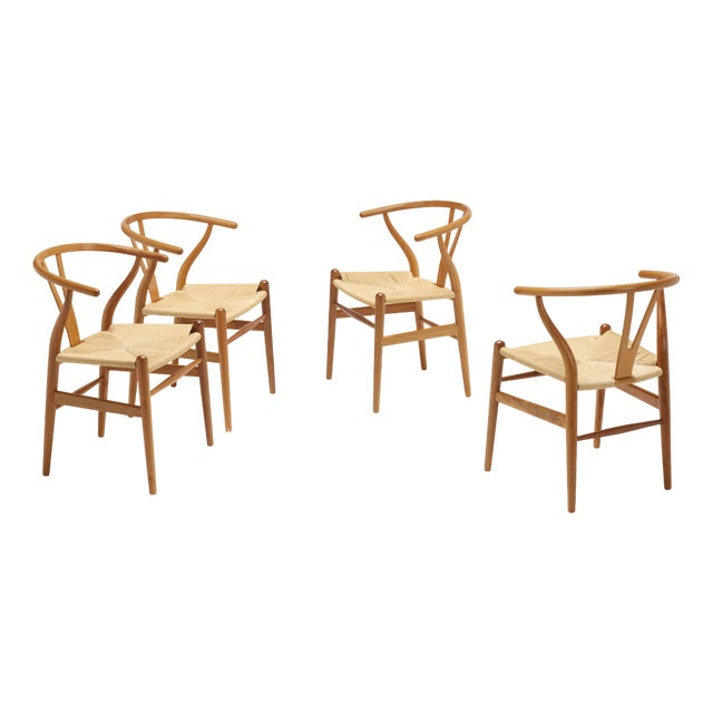 CH24 Wishbone Chairs by Hans J. Wegner for Carl Hansen and Son, Denmark, 1950s, Set of 4 For Sale