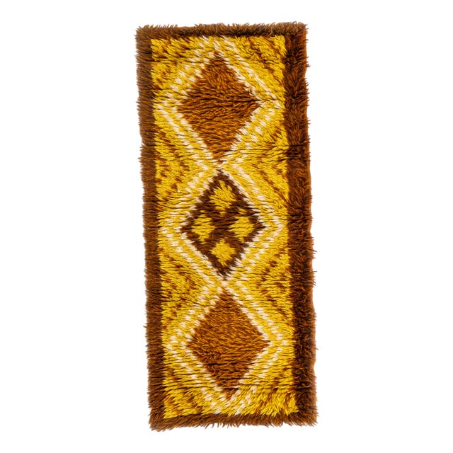 Vintage Scandinavian Hand Knotted Rya Rug For Sale