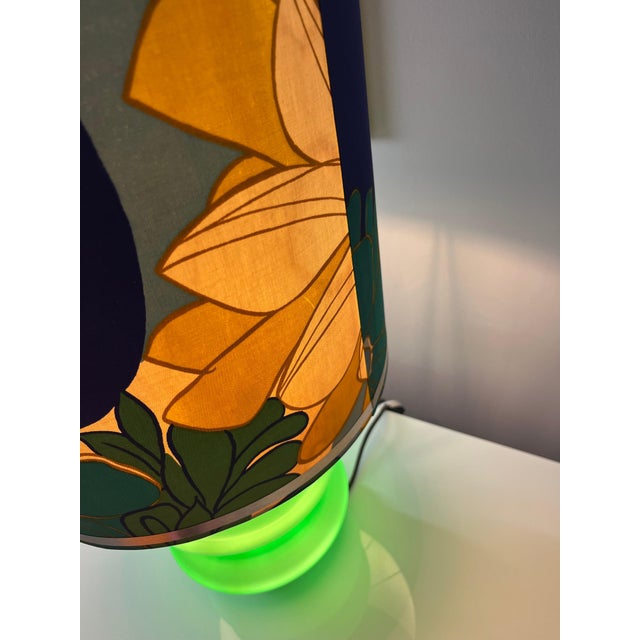 Green Table Lamp with Luminous Glass Base and Floral Shade from Doria For Sale - Image 3 of 11