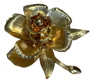 Vintage Warner Day & Night Gold Plated Floral Brooch