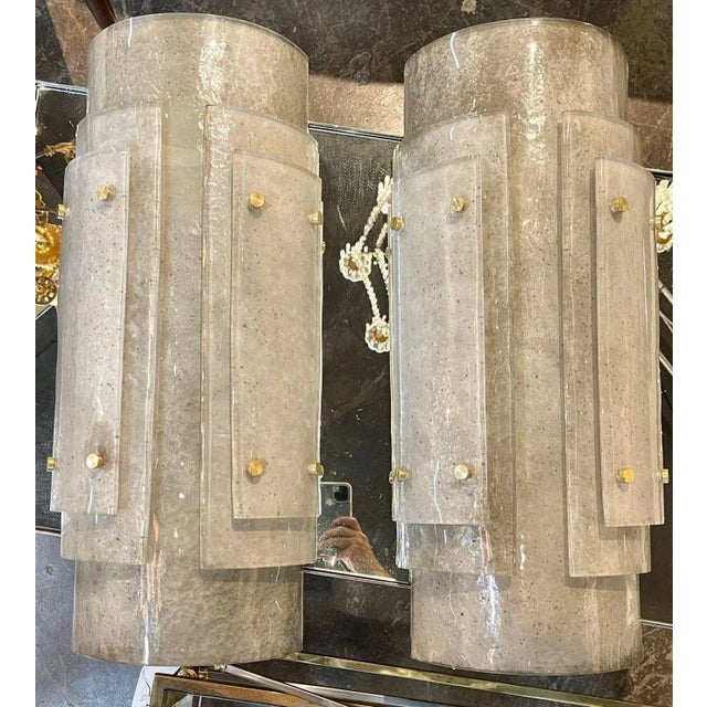 Early 21st Century Large Scale Layered Murano Glass Smoke Colored Wall Sconces For Sale - Image 5 of 6