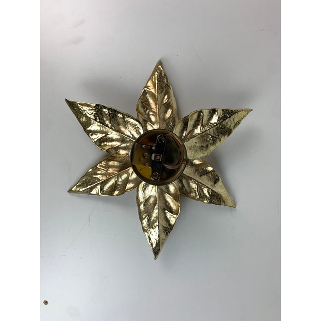 Florentine Brass Floral Wall Sconce by Willy Daro for Massive Lighting, 1970s For Sale - Image 6 of 8