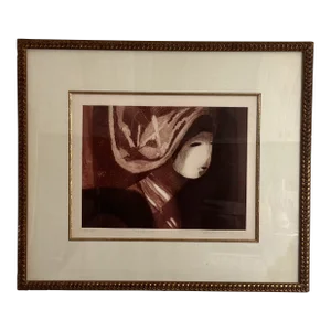 Vintage Lithograph "Face 1" Signed and Numbered 5/100 by Long Looi Lee (Malaysian), Framed