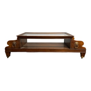 Vintage Empire-Style Glass Top Coffee Table With Lion Head Accents For Sale