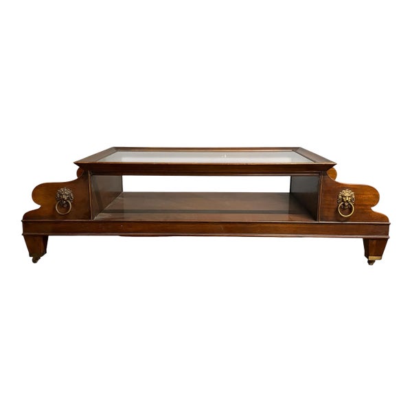 Vintage Empire-Style Glass Top Coffee Table With Lion Head Accents