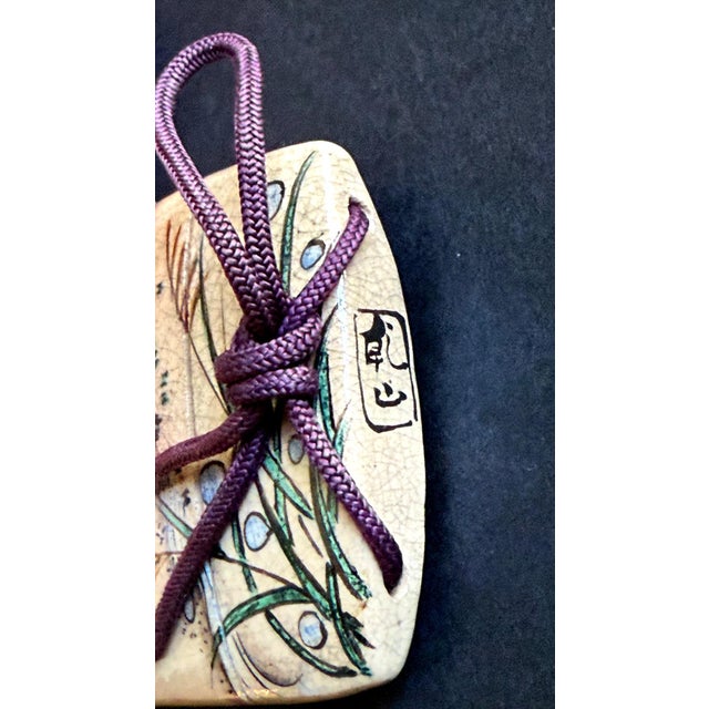 Purple Rare Japanese Ceramic Glazed Inro with Ojime and Netsuke Ogata Kenzan Edo Period For Sale - Image 8 of 14