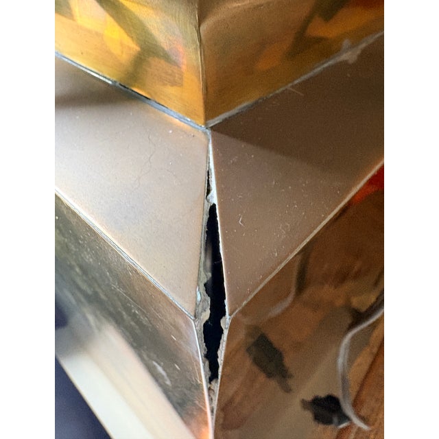 1970s Chapman Mfg. Geometric Patinated Metal Table Lamps With Black Shades - a Pair For Sale - Image 12 of 13