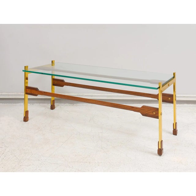 Mid-Century Modern Sculptural Rosewood and Brass Coffee Table For Sale - Image 3 of 12